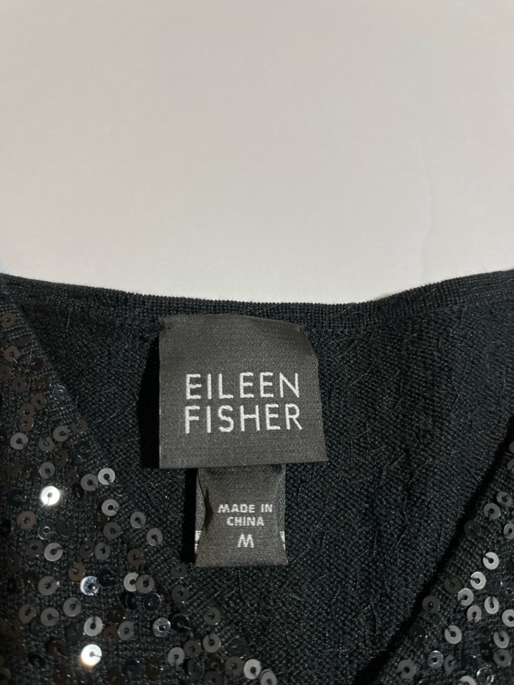Eileen Fisher Black Sequin Silk Blend Sleeveless Shift Short Dress V Neck Medium - Picture 4 of 10